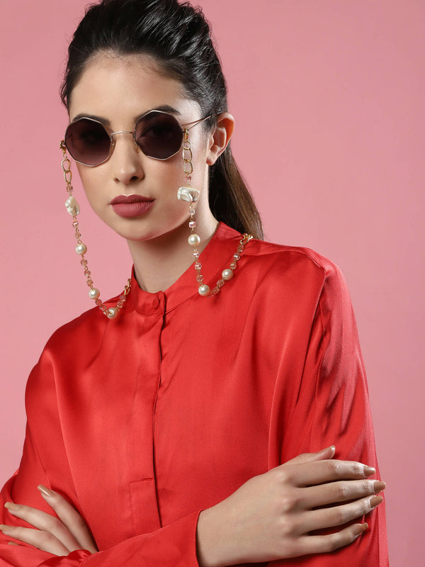 White Golden Embellished Mask Chain - Ruby Raang - Distacart