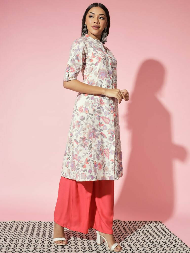 Myshka Women Multi Floral Cotton A-Line Round Neck Kurtas - Distacart