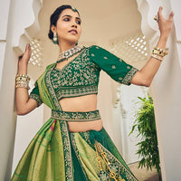 Thumbnail for Green Heavy Viscose Khatli, Embroidery & Mirror Work Unstitched Lehenga Choli - Sisha Keshav - Distacart