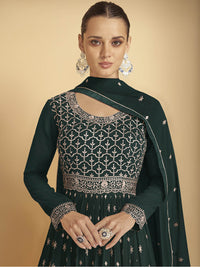Thumbnail for Myra Dark Green Georgette Embroidered Sharara Suit - Distacart