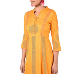Thumbnail for Aniyah Rayon Floral Print Anarkali Kurta In Mustard (AN-164K)