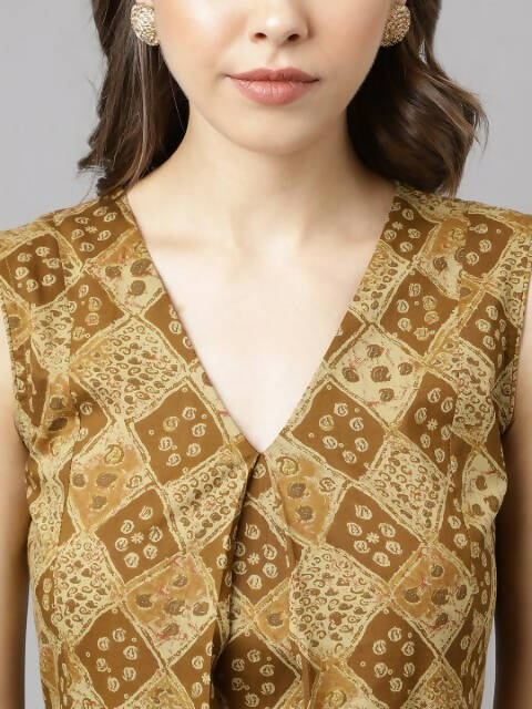 FIORRA Women's Brown Cotton A-Line Kurta Palazzo Set - Distacart
