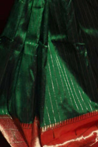 Thumbnail for Very Much Indian Triple Muniya Border Paithani- Authentic Handloom Pure Silk With Parrots Pallu - Zari Stripes - Distacart