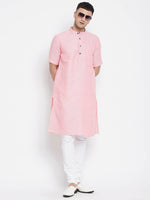 Thumbnail for Even Apparels Pink Pure Cotton Men's H/S Kurta With Band Collar - Distacart