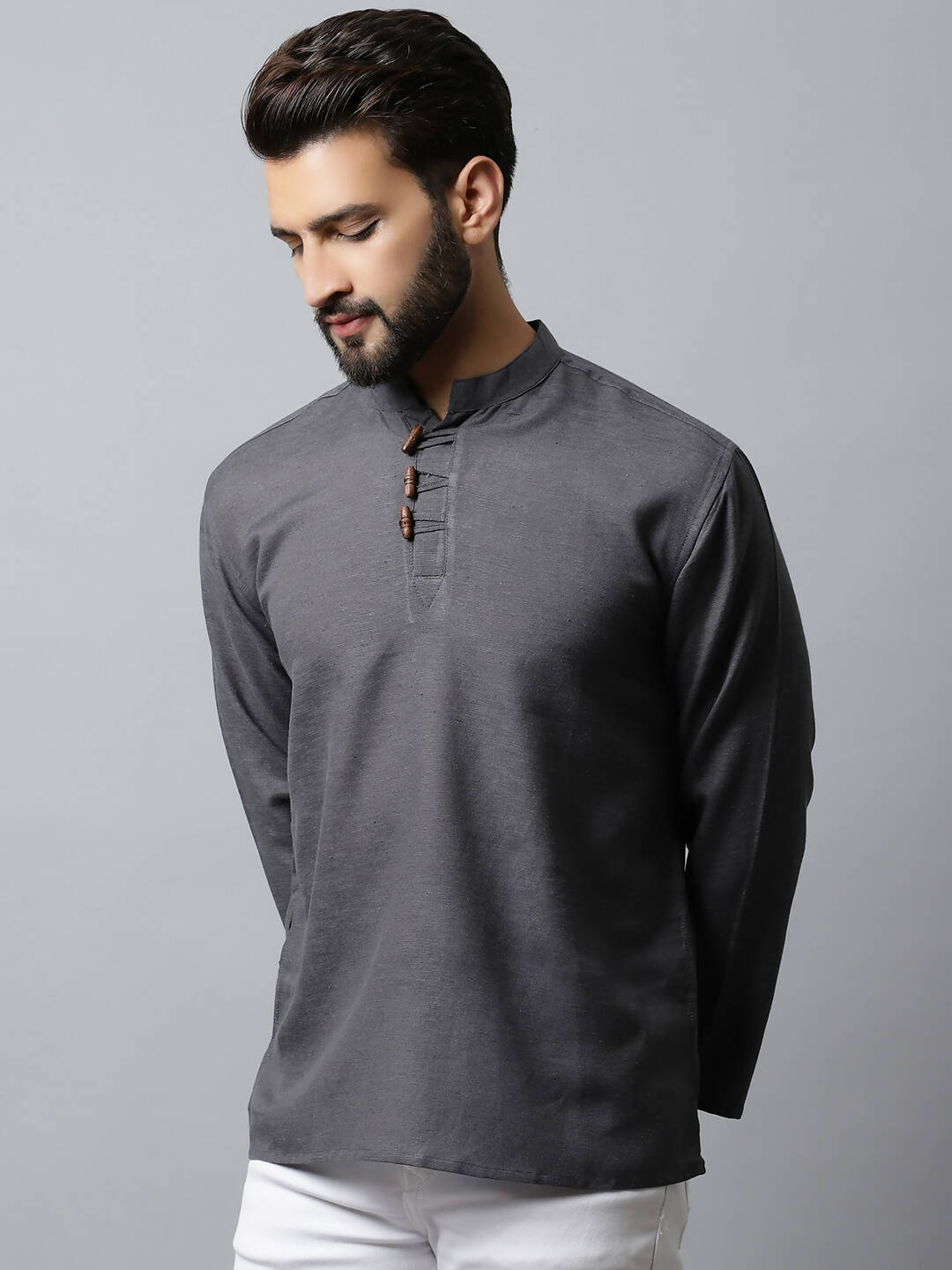 Even Apparels Grey Color Pure Cotton Men's Kurta With Side Placket (SLD1202) - Distacart