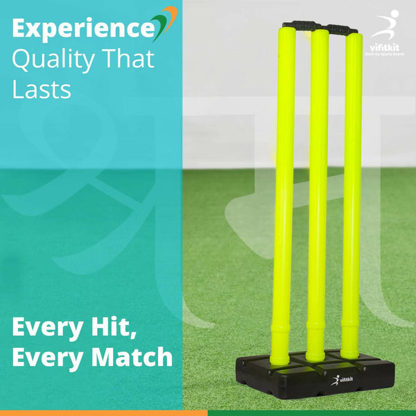 Vifitkit Cricket Stumps with Stand & Bails (Black and Flourescent Green) - Distacart