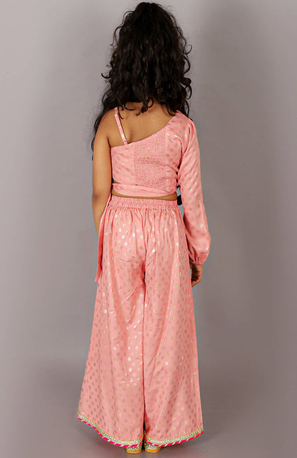 Lil Drama Fusion Fair Girls Peach Crop Top With Palazzo Co-Ordinate Set - Distacart