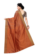 Thumbnail for Vamika Brown Cotton Silk Weaving Saree (Paithani Chiku) - Distacart