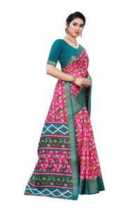 Thumbnail for Vamika Pink & Green Linen Jari Border Saree (JANKI PINK) - Distacart