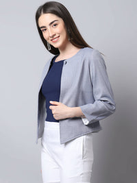Thumbnail for Even Apparels Grey Polywool Open Front Statement Women's Jacket (BF740) - Distacart