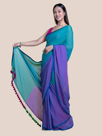 Thumbnail for Suta Purple Green Colourblocked Mul Saree - Distacart