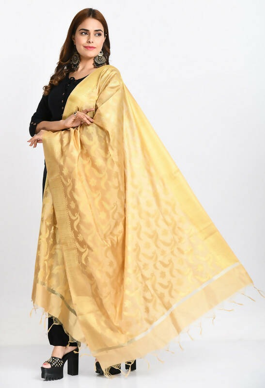 Mominos Fashion Moeza Women's Banarsi Silk Floral Woven Design Golden Dupatta - Distacart