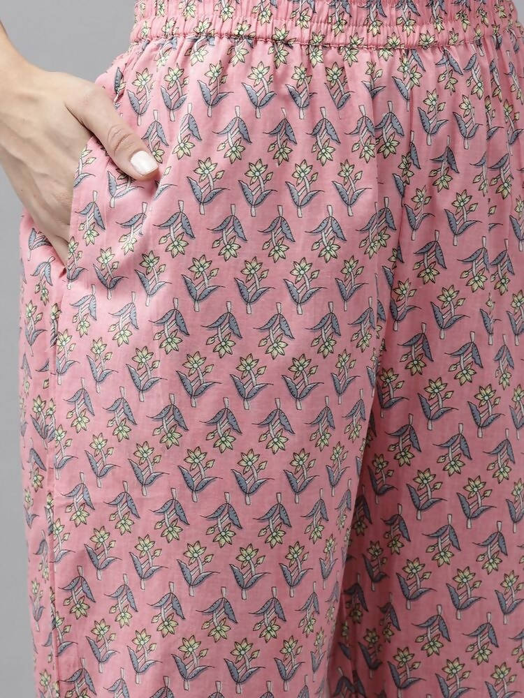 Yufta Pink printed kurta with Trouser & Dupatta Set