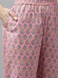 Thumbnail for Yufta Pink printed kurta with Trouser & Dupatta Set