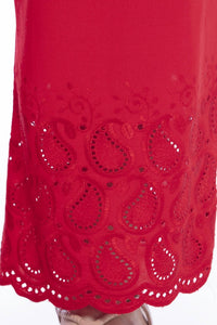 Thumbnail for Mominos Fashion Reyon Cotton Red Embroidery Chikan Palazzo - Distacart