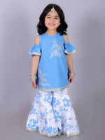 Thumbnail for Lil Drama Ethnic Girls Blue Cotton Kurta with Sharara Set - Distacart