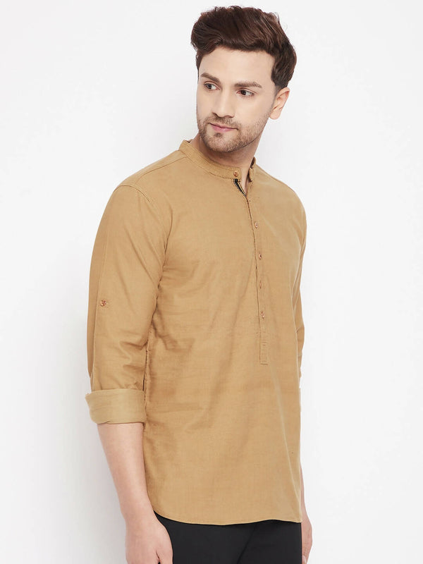 Even Apparels Beige Pure Cotton Short Men's Kurta With Band Collar - Distacart