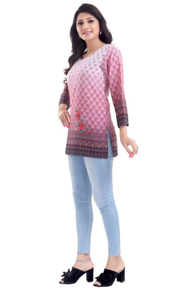 Snehal Creations Dark Pink Faux Crepe Short Kurti Tunic Top