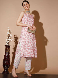 Thumbnail for Myshka Women Pink Printed Kurta & Trousers - Distacart