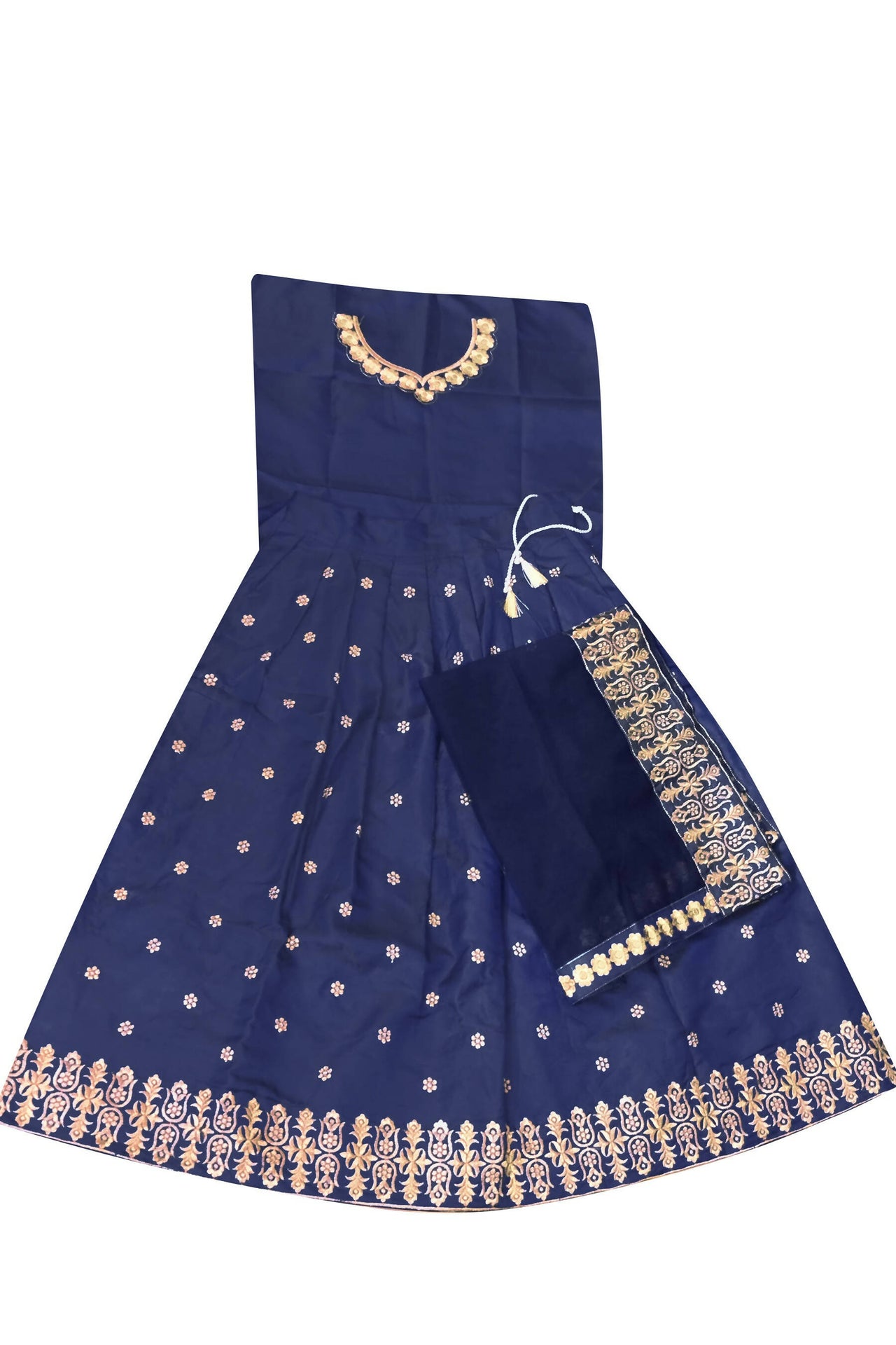 Dwiden Navy Blue Queen Tafetta Sattin Semi-Stitched Girl's Lehenga Choli - Distacart