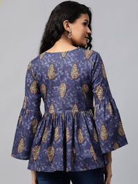 Thumbnail for Yufta Navy Blue & Beige A-Line Top