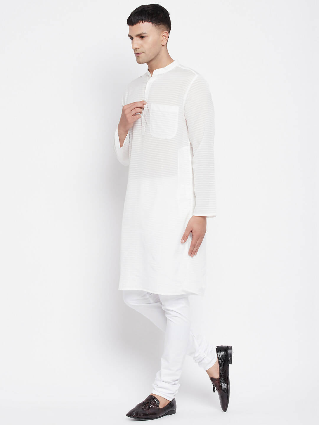 Even Apparels Pure Cotton Men's Kurta With Band Collar in White Color - Distacart