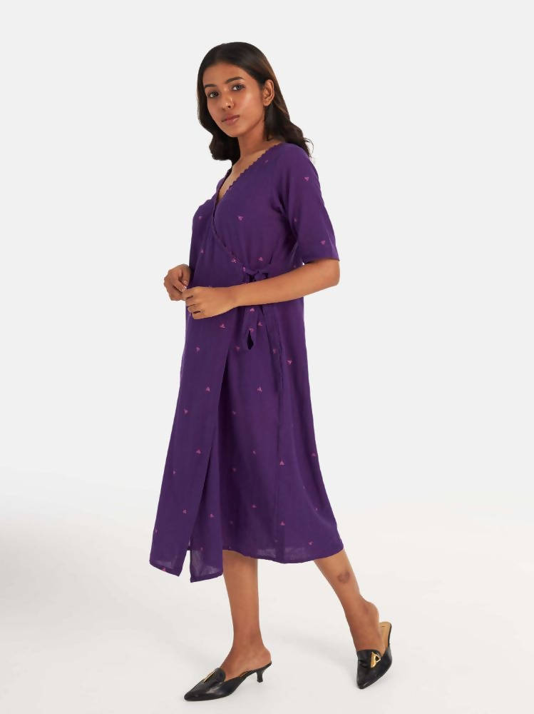 Suta Women's Purple Geometric Fit and Flare Dress - Distacart