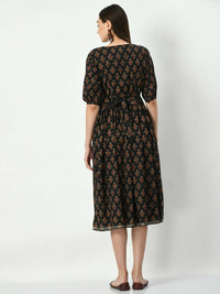 Thumbnail for Myshka Women's Black Empire Printed Dress - Distacart