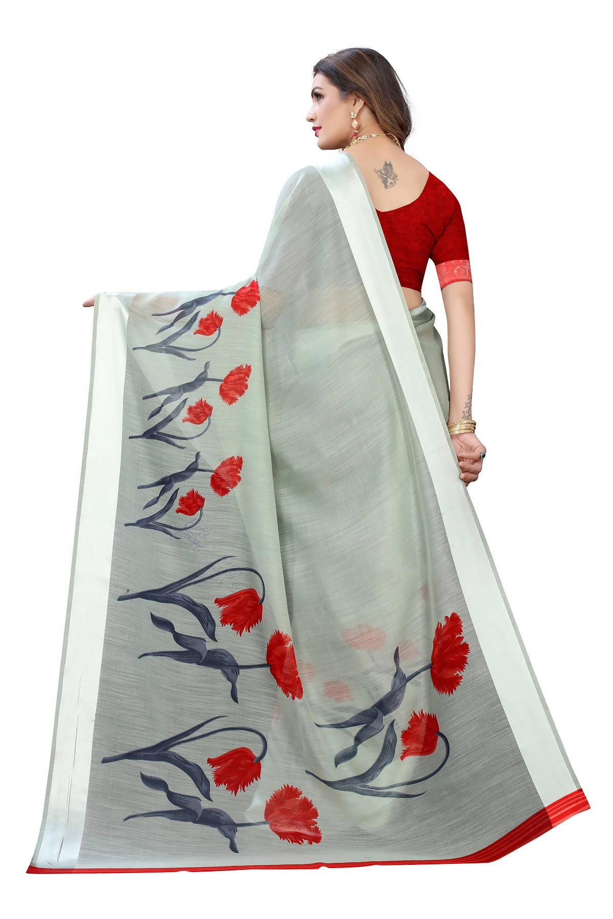 Vamika Sea Green Linen Satin Patta Saree (VANI GREEN) - Distacart
