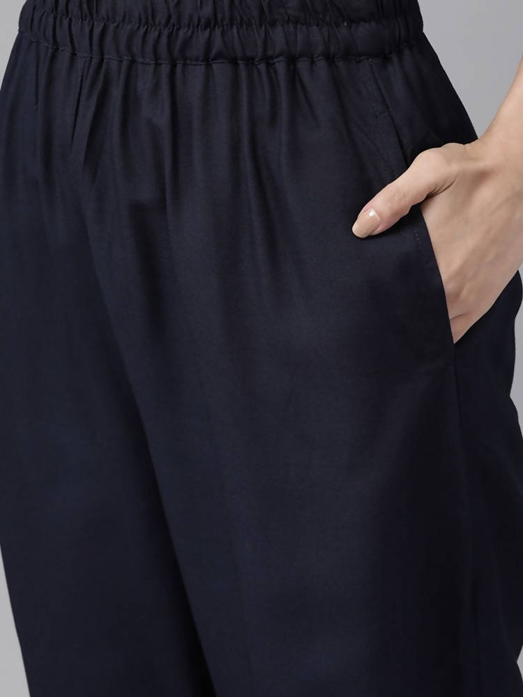 Yufta Navy Blue And Black Kurta And Palazzo Set