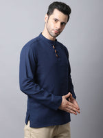 Thumbnail for Even Apparels Navy Pure Cotton Men's Kurta With Band Collar - Distacart