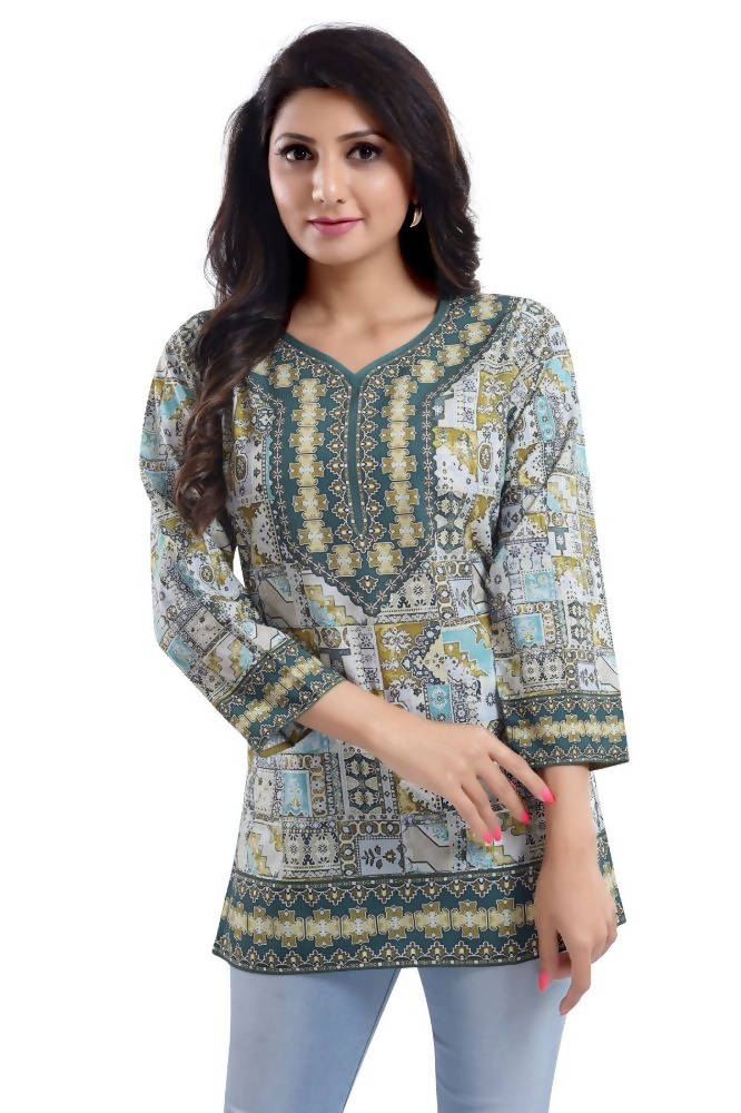 Snehal Creations Faux Crepe Variyali Short Kurti Tunic Top