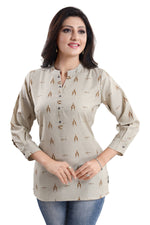 Thumbnail for Snehal Creations Beige Cotton Blended Casual Short Tunic Top - Distacart