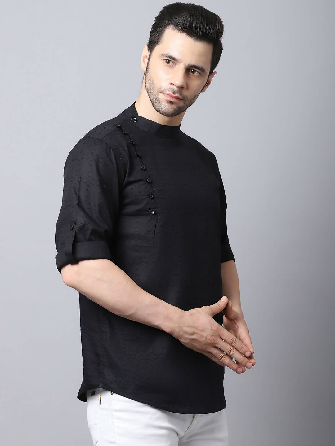 Even Apparels Black Pure Cotton Kurta With Side Placket - Distacart