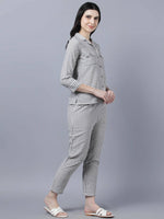 Thumbnail for Myshka Stylish Grey 3/4 Sleeve Women's Cords Set - Distacart