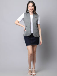 Thumbnail for Even Apparels Grey Polyblend Open Front Women's Waistcoat - Distacart