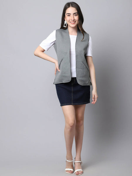 Even Apparels Grey Polyblend Open Front Women's Waistcoat - Distacart