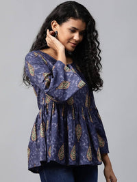 Thumbnail for Yufta Navy Blue & Beige A-Line Top