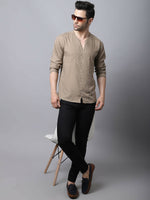 Thumbnail for Even Apparels Beige Pure Cotton Round Neck Slit Men's Kurta - Distacart