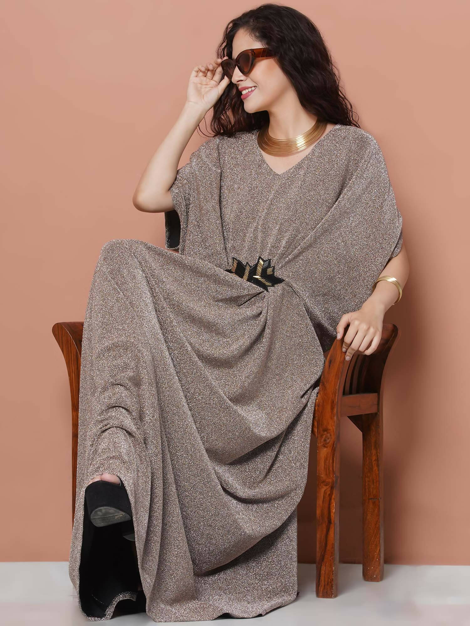 Women Republic Hand Embellished Golden Gown - Distacart