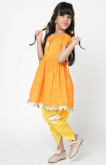 Thumbnail for Lil Drama Marigold Magic Girls Orange Embroidered Kurta With Dhoti Set - Distacart
