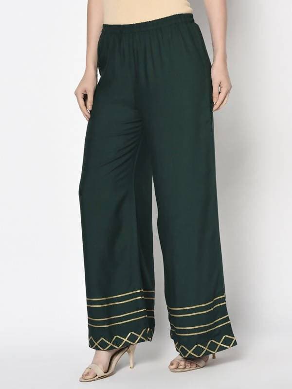 Aniyah Rayon Bottle Green Color Flared Slip-On Palazzo (AN-206K)