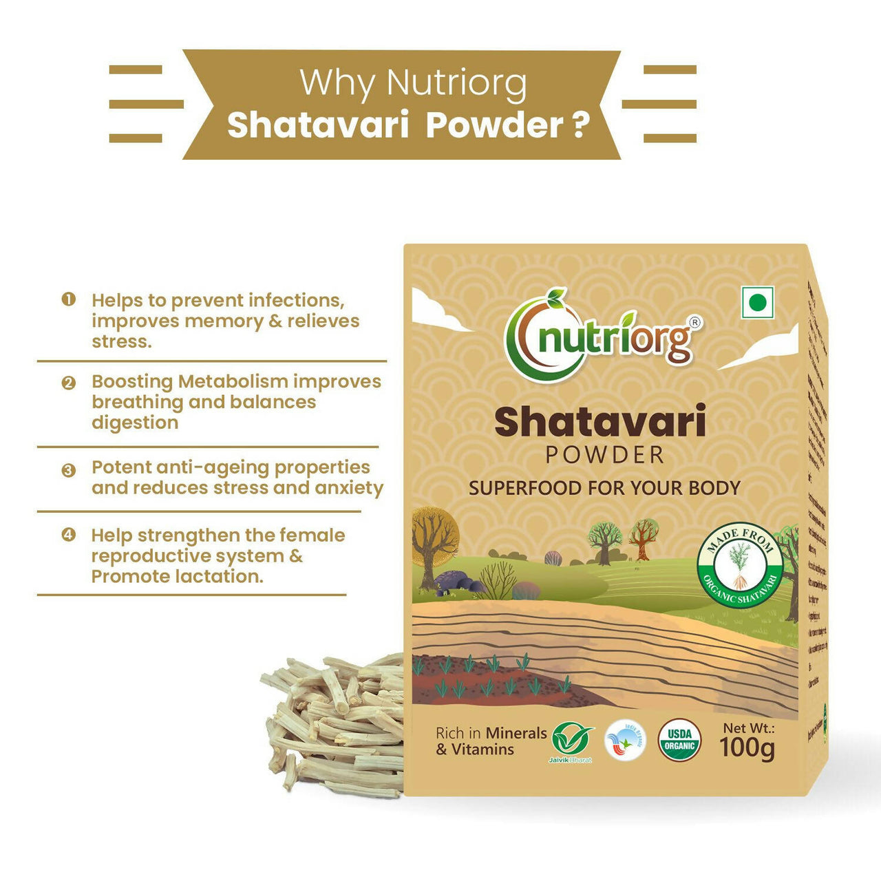 Nutriorg Certified Organic Shatavari Powder - Distacart
