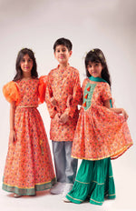 Thumbnail for Lil Drama Raangoli Girls Orange Lehanga Choli Set - Distacart