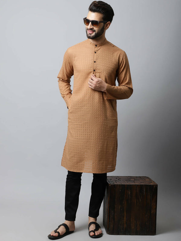 Even Apparels Brown Color Pure Cotton Men's Kurta With Band Collar (CHK1200) - Distacart