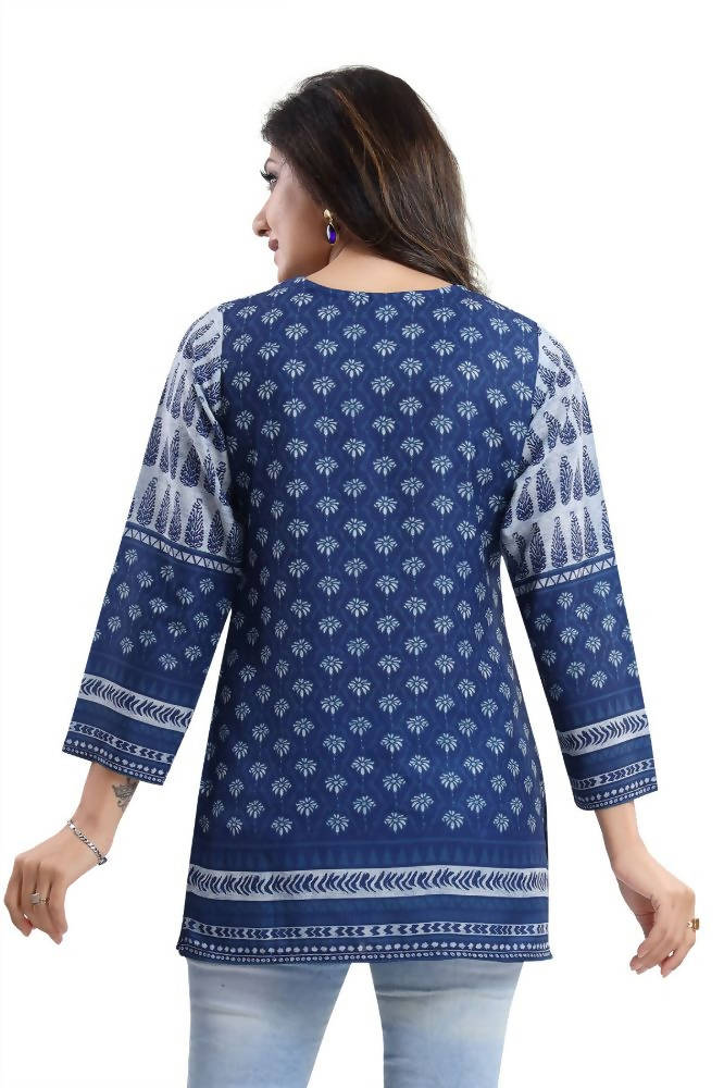 Snehal Creations Interesting Vibe Indigo Blue Summer Cool Printed Tunic