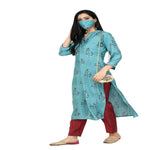 Thumbnail for Lagi Women's Turquoise Blue Printed Straight Kurta & Pant (MC41A)
