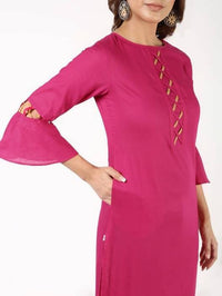 Thumbnail for Aniyah Cotton Criss Cross Bell Sleeves Magenta Straight Kurta (AN-144K)