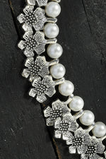 Thumbnail for Mominos Fashion Johar Kamal Oxidised Silver-Plated Floral Design Necklace Choker Set - Distacart