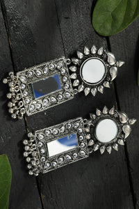 Thumbnail for Mominos Fashion Joharkamal Silver-Plated Mirror Design Drop Earrings For Women - Distacart